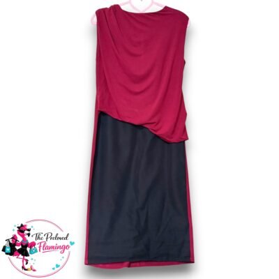 ASOS Red & Black Colour Block Midi Dress Draped Shoulder Evening Dress UK 8 Elegant