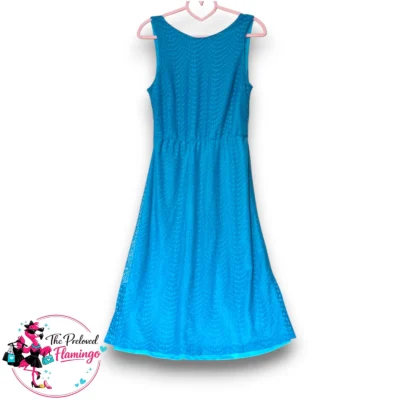 ASOS Turquoise Blue Lace Midi Dress – Sleeveless V Neck Tie Waist Summer Dress – Size UK 10