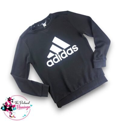Adidas Boys Black Sweatshirt Logo Jumper Crew Neck Long Sleeve Kids Age 9-10 Years