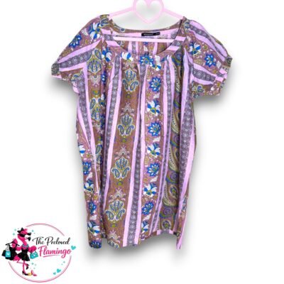 Atmosphere Pink Paisley Boho Top UK 12 Cotton Floral Print Short Sleeve Blouse