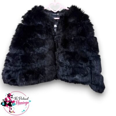 ZANA Black Faux Fur Cropped Jacket Coat - Size S - Luxe Soft Glam Party Evening Winter