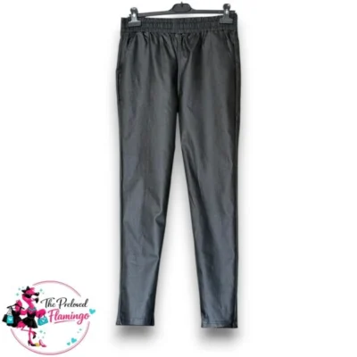 Beloved Woman Black Faux Leather Jogger Trousers – Elastic Waist Slim Leg PU Trousers – Size UK 10