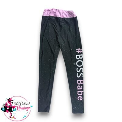 Black #Boss Babe Printed Leggings Stretch High Waist Soft Gym Lounge Casual One Size 8-12