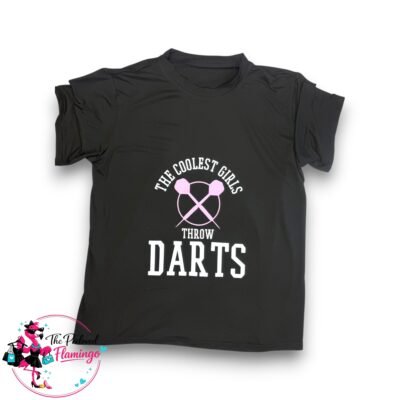 Black Graphic T Shirt Coolest Girls Throw Darts Crew Neck Casual Stretch Tee - UK 12 14