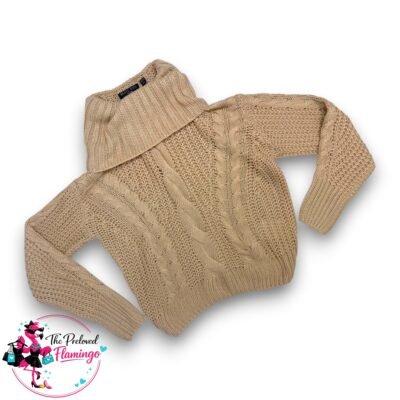 Brave Soul London Cable Knit Jumper Womens XS Beige Chunky Roll Neck Cosy Sweater