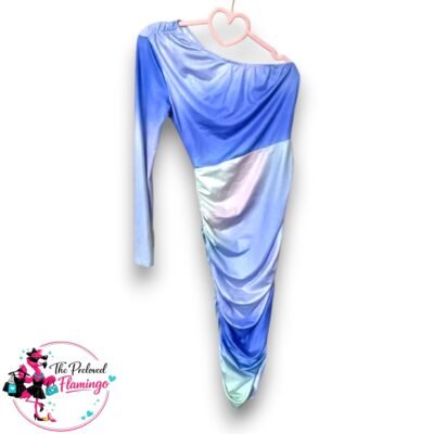 Chic Me Blue Ombre One Shoulder Ruched Midi Dress - Size S - Pastel Bodycon Party Evening