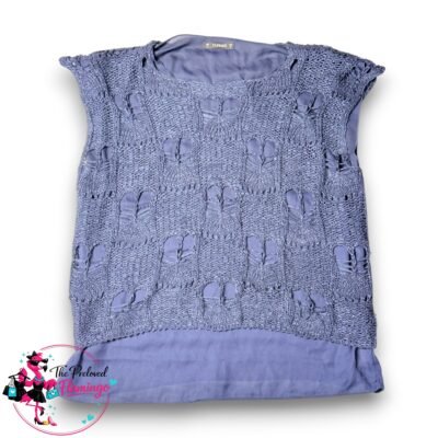 Dunnes Stores Navy Layered Sequin Knit Top Blouse Overlay Sleeveless Size Medium