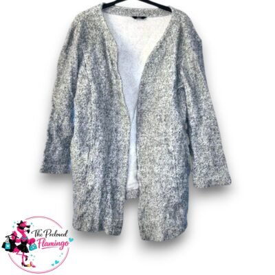 F&F Grey Marl Open Front Cardigan – Longline Knit Cardigan with Pockets – Size UK 12