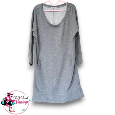 GAP Grey Scoop Neck Sweatshirt Tunic Dress – Long Sleeve Casual Lounge Top with Pockets – Size M