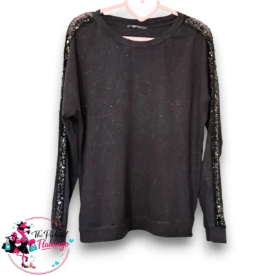 George Charcoal Grey Sequin Sleeve Jumper Top - Size 12 - Sparkly Shoulder Detail
