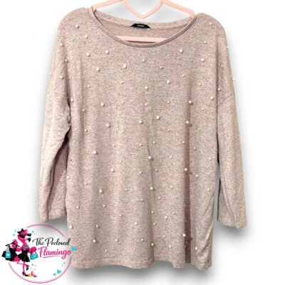 George Pink Pearl Embellished Top UK 12 Soft Knit Long Sleeve Jumper Top Casual Ladies