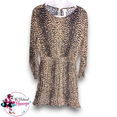 H&M Leopard Print Dress Long Sleeve Elastic Waist Mini Smock Dress Size UK 14