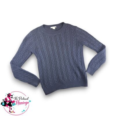 H&M Navy Cable Knit Jumper Size S UK 8 Crew Neck Long Sleeve Soft Knit Classic Pullover