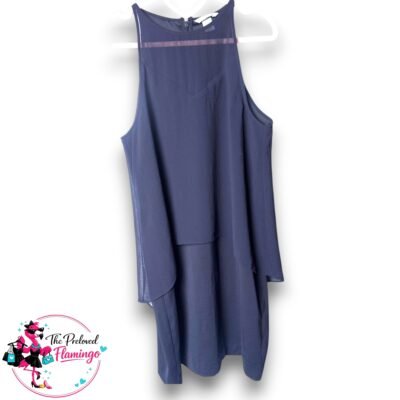H&M Navy Layered Dress Size 12 Sleeveless Chiffon Overlay Shift Dress Slit Back