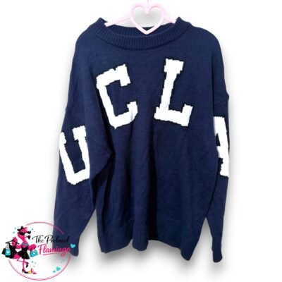 H&M UCLA Navy Blue Knit Jumper – Large Letter Logo Sweater – Size M