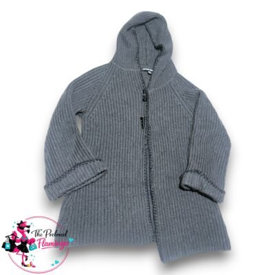Jeffrey and Paula Charcoal Grey Wool Blend Chunky Knit Hooded Toggle Cardigan - Size UK 14 (EU 42)