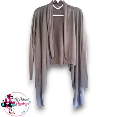 M&S Collection Charcoal Grey Waterfall Cardigan Open Front Long Sleeve Drape Knit UK 8