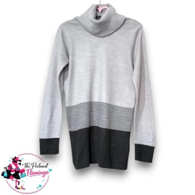 M&S Collection Grey Colour Block Roll Neck Jumper – Soft Knit Longline Jumper – Size 8