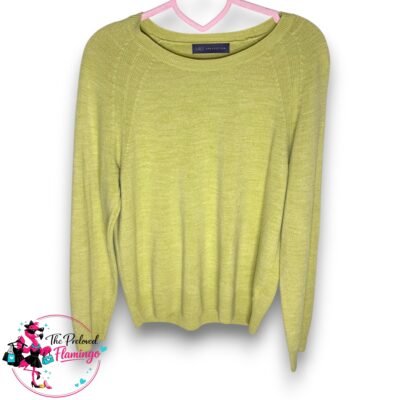 M&S Collection Lime Green Jumper Lightweight Knit Crew Neck Long Sleeve Sweater UK 12