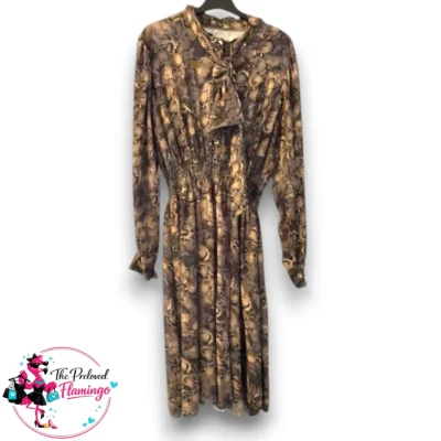 Made In Italy Snakeskin Print Tie Neck Midi Dress - One Size (UK 14-18) - Long Sleeve Smocked Plus Size