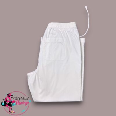 Marks & Spencer White Cotton Cropped Trousers UK 22 Short Petite Pull On Summer Pants