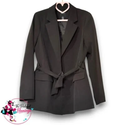 New Look Black Belted Blazer Jacket – Tie Waist Tailored Smart Work Blazer – Size UK 10