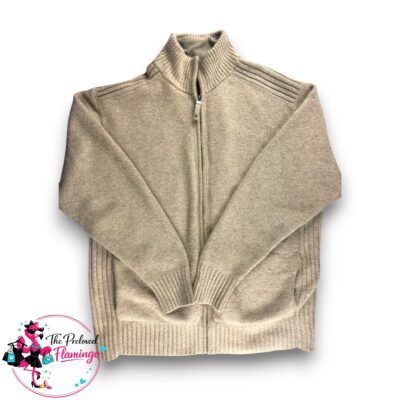 Next Beige Lambswool Zip Neck Jumper Mens XL Funnel Neck Knit Sweater Warm Winter