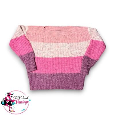 Nutmeg Women Pink Colour Block Knit Jumper Crew Neck Striped Sweater Size 8