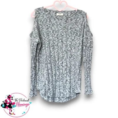 Papaya Grey Marl Cold Shoulder Knit Top - Size 12 - Soft Casual Long Sleeve Jumper