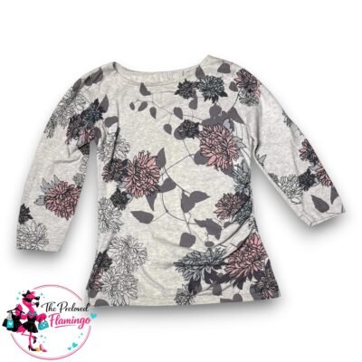 Phase Eight Grey Floral Knit Jumper Soft Cotton Blend 3/4 Sleeve Top Women’s Size 10