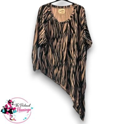 Postcard Brighton Zebra Print Asymmetric Tunic Top – Made in Britain – One Size UK 8-12