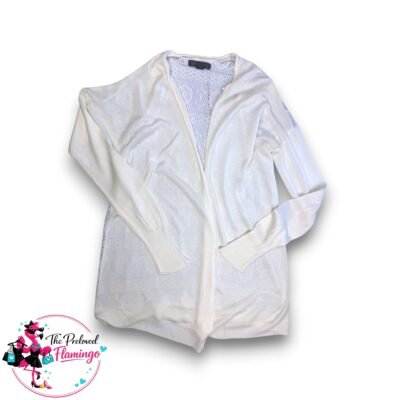 Primark Cream Open Front Cardigan Lace Back Crochet Detail Long Sleeve Lightweight Knit - UK 10 12