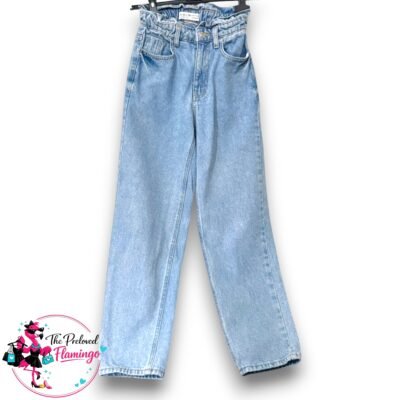 Primark Denim Co High Waisted Paperbag Jeans Light Blue Mom Jeans Womens UK 6