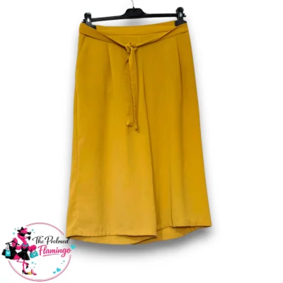 Primark Mustard Yellow Culottes Wide Leg Cropped Trousers - Size 12 - Tie Waist