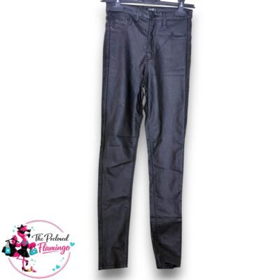 Quiz Black Coated Skinny Jeans UK 10 Faux Leather Look Stretch High Waist Jeggings