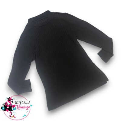 SHEIN Curve Black Ribbed Top 2XL Plus Size Long Sleeve Stretch Slit Detail