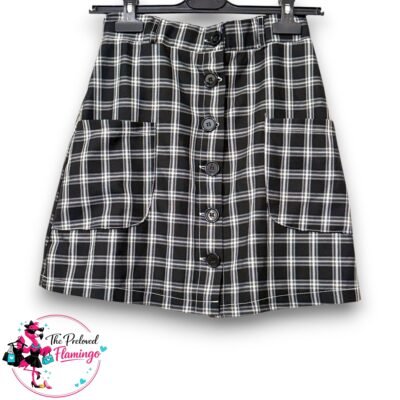 Select Black White Check Mini Skirt Button Front Pocket Skirt Womens UK 10