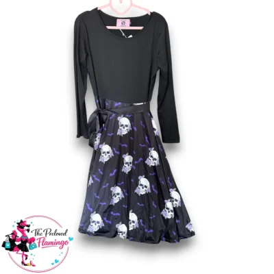 Bohemian Belle Skull & Bat Gothic Skater Dress - Size M UK 10 - Halloween Alternative
