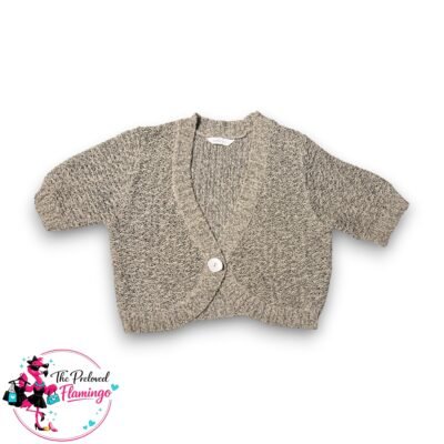 Vanilla Sands Beige Knit Cropped Cardigan Short Sleeve Button Front Size UK 16