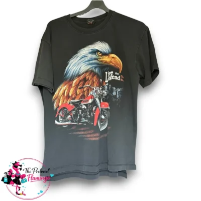 Wild Eagle Motorcycle Graphic T-Shirt - Black Cotton Biker Tee - Large - Live the Legend Print