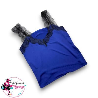 Womens Blue Lace Trim Cami Top Size 16 XXL Sleeveless Vest Strappy Lightweight Camisole