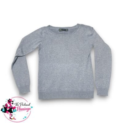 Zara Heather Grey Fine Knit Cotton Blend Long Sleeve Scoop Neck Raglan Sweater - Size M (UK 10)