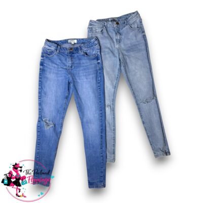 Dorothy Perkins Blue Skinny Jeans Bundle Darcy Stretch Denim Ripped Knee Mid Rise - UK 12R