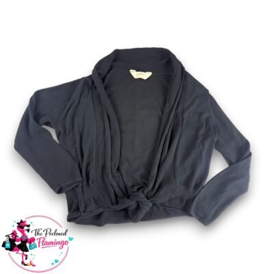 Gallery Black Tie Front Cardigan Long Sleeve Lightweight Knit Wrap Top Ribbed - UK L