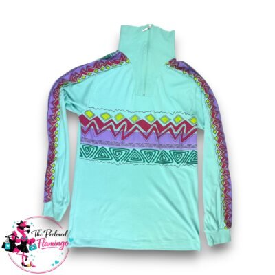 Vintage 90s Rodeo Mint Green Geometric Print High Neck Zip Top – UK 14