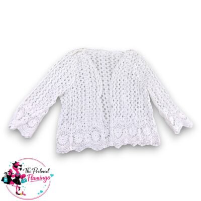 White Crochet Lace Cardigan Boho Open Front Lightweight Festival Beach Cover Up UK 8-12