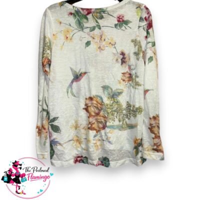 Aniston Floral Hummingbird Bird Print Top UK 10 Long Sleeve Lightweight Stretch Casual