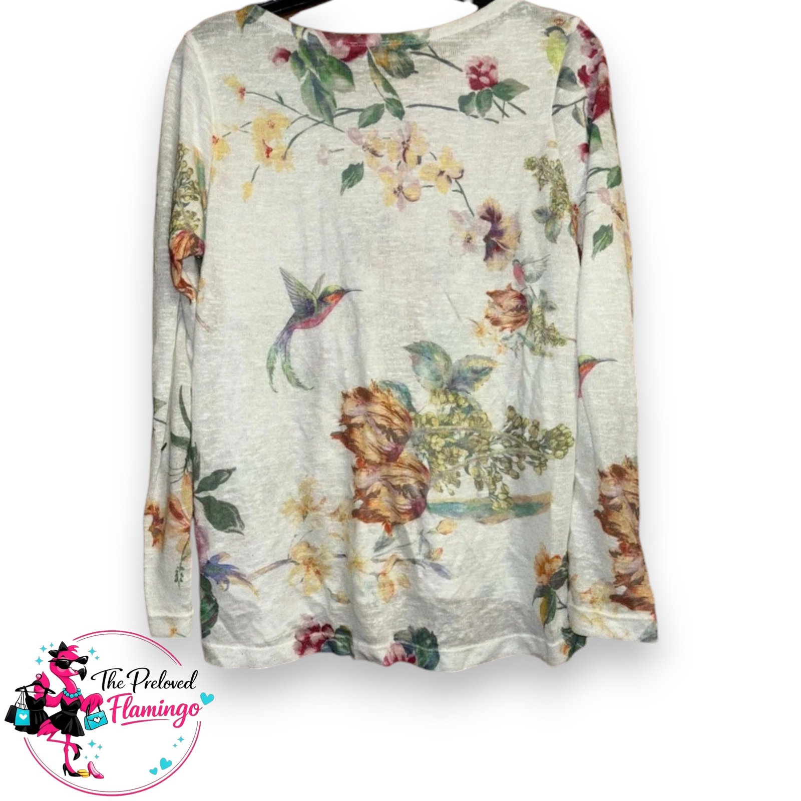 Aniston Floral Hummingbird Bird Print Top UK 10 Long Sleeve Lightweight Stretch Casual - Image 2