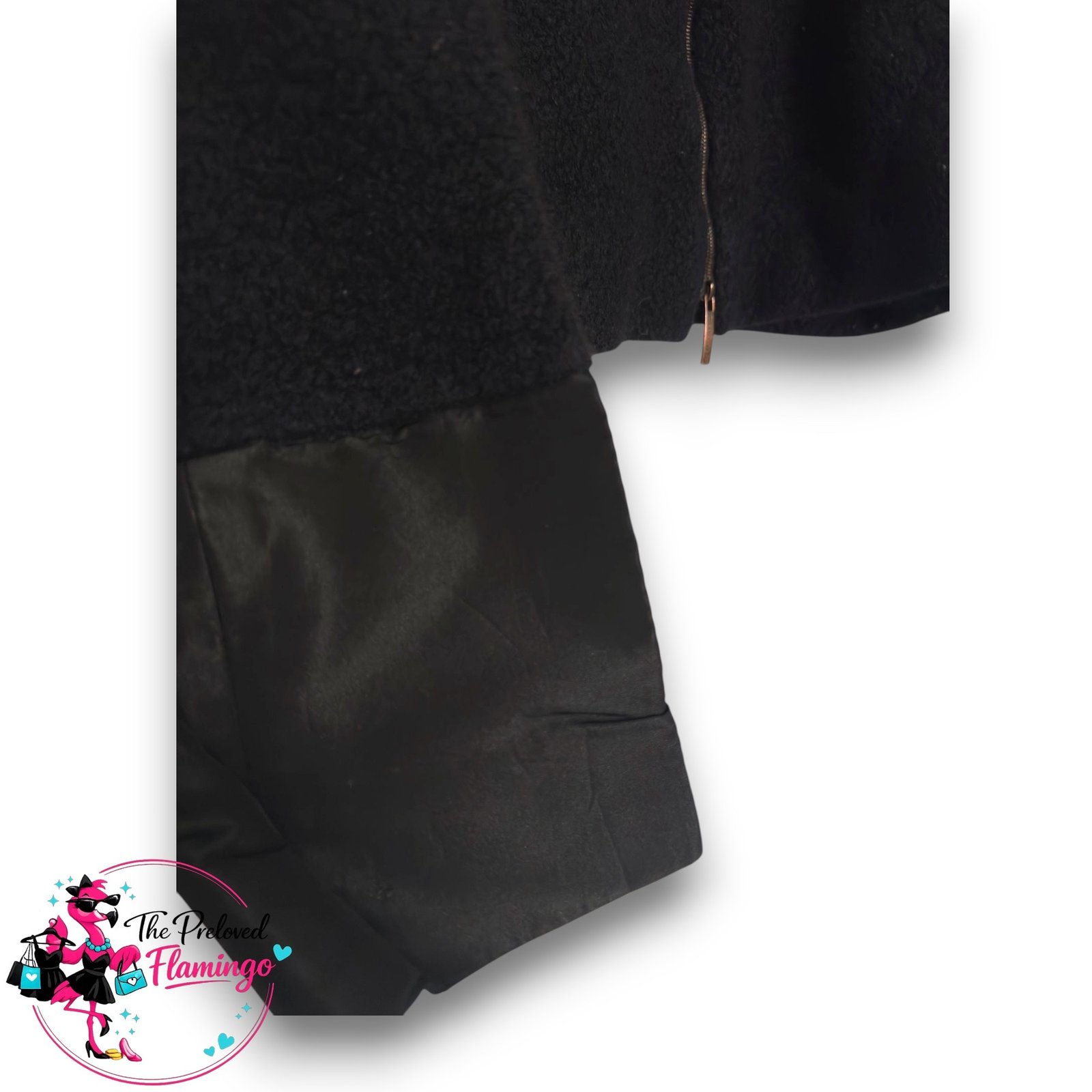 Annette Gortz Black Angora Blend Cropped Zip Jacket Designer Faux Leather Cuff UK M - Image 2