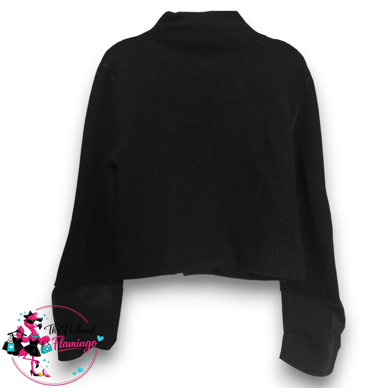 Annette Gortz Black Angora Blend Cropped Zip Jacket Designer Faux Leather Cuff UK M - Image 3